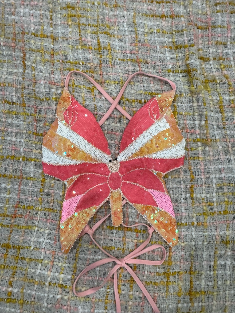 Sequin Butterfly Crop Top - Pink & Gold